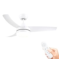 42 Inch Ceiling Fans with Lights, White Ceiling Fan with Light Remote Control, 3 blade Modern Ceiling Fan with Light, Quiet Dimmable,For Living Room, Bedroom, Patios (Indoor, Outdoor)