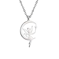EUEAVAN Moon Wendy Princess Tinker Bell Pendant Necklace Dainty Fairy Pixie Angel Holding Magic Wand Choker Magic Trendy Dancer Ballet Jewelry Fairy Tale Story Quote Girl Woman Teens