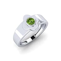 Peridot Round 4.00mm Mini Promise Ring | Sterling Silver 925 With Rhodium Plated | Beautiful Solitaire Mini Promise Ring For Girls And Woman's