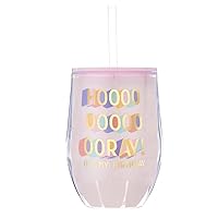 Slant Collections Insulated Double Wall Acrylic Travel Wine Tumbler with Lid and Straw, 12-Ounce, Hooray Birthday