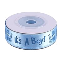 10 Yards/Roll IT is A BOY/Girl Blue Pink Ribbon Satin Rolls for Baby Shower Christening Party Favor(Blue)