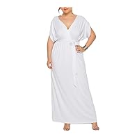 Women Solid Plus Size Evening Party Dress V Neck Stretchy Wedding Guest Floor-Length Dress