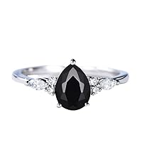 1.50 CT Vintage Pear Shpaed Black Onyx Engagement Ring Set 14k Gold Black Onyx Antique Wedding Ring Set Art Deco Black Gemstone Bridal Ring Set For Women Proposal/Anniversary/Promise Ring