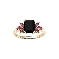 Emerald Cut Black Onyx 2.50 CT Engagement Ring Vintage Garnet Marquise Cluster Ring White Gold Black Onyx Wedding Rings Unique Bridal Anniversary Ring