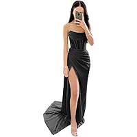 Prom Dresses for Women 2024 Satin Mermaid Ball Gowns for Women Formal with Side Slit