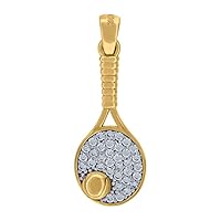 14k Two tone Gold Unisex CZ Cubic Zirconia Simulated Diamond Tennis Racquet Ball Sport Charm Pendant Necklace Measures 24.9x9.1m Jewelry for Women