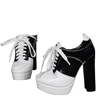 Frankie Hsu Fashion Casual Women's Large Big Size Black White Synthetic Leather Lace Up Platform Chunky Block High Heels Ankle Heeled Short Boots Shoes