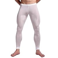 BaronHong Men's Sexy Mesh Sheer Pants Long Johns Night Pants Muscle Tights Leggings