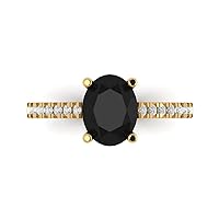 2.71ct Oval Cut Solitaire W/Accent Genuine Natural Black Onyx Engagement Promise Anniversary Bridal Ring 18K Yellow Gold