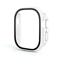 Glass+Cover for Apple Watch Case Ultra 49mm PC Bumper Tempered Case Screen Protector Shell Iwatch Accessorie Series Ultra Cover (Color : White, Size : Ultra 49MM)