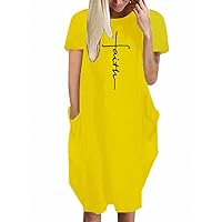 Faith Printed Oversize Short Sleeve Causal T-Shirt Dresses with Pockets for Women