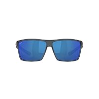 Costa Del Mar Mens Rincon Fishing and Watersports Rectangular Sunglasses, Matte Smoke Crystal/Grey Blue Mirrored Polarized-580P, 63 mm