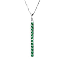Alternating Round Emerald 0.20 ctw Vertical Pendant Necklace 14K Gold