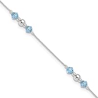 Sterling Silver Anklet Cubic Zirconia 9 inch mm Polished Bead and CZ 9in Plus 1in. Ext.