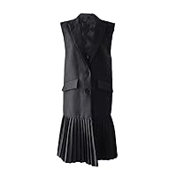 Autumn Casual Women Jacket Loose Plus Pleated Single-Breasted Solid Color Vest Skirt