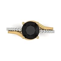 2.03 ct Round Cut Solitaire Natural Black Onyx Statement Accent Anniversary Promise Engagement ring 18K 2 tone Yellow Gold