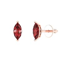 1.0 ct Marquise Cut Solitaire Fine Natural Red Garnet Pair of Stud Everyday Earrings 18K Pink Rose Gold Butterfly Push Back