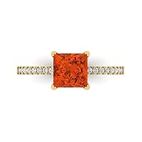 Clara Pucci 1.63ct Princess Cut Solitaire with Accent Red Simulated Diamond designer Modern Statement Ring Solid 14k Yellow Gold