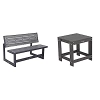 Lifetime Outdoor Convertible Bench (55 Inch, Harbor Gray) and Adirondack Table (Shale Stone)