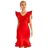 Unique Women Evening Gown Dress Red Sleeveless Bandage Fishtail Formal Dress