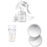 Philips Avent Breastfeeding Bundle with Manual Breast Pump + Breast Milk Storage Bags, 6 Ounce, 50 Pack + Disposable Breast Pads, 100 Pack