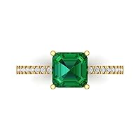 Clara Pucci 1.66ct Asscher Cut Solitaire W/Accent Genuine Simulated Emerald Proposal Wedding Anniversary Bridal Ring 18K Yellow Gold