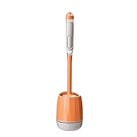 Silicone Plus Liquid Toilet Brush Set, Toilet Brush and Plunger Set, 16.5 X 3.9 Inch Wall Mounted Long Handle Toilet Brush with Ventilated Holder with Base (A, Orange)