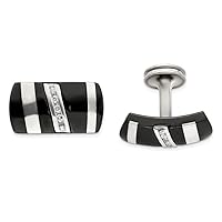 Edward Mirell Black Titanium and 925 Sterling Silver Polished .19 Ctw Diamond Cufflinks Jewelry Gifts for Men