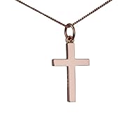 British Jewellery Workshops 9ct Rose Gold 20x13mm plain solid block Cross with a 1mm wide curb Chain