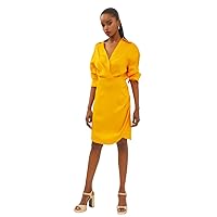 Ladies Maxi Dress - Puffy Sleeved Double Breasted Womens Midi Beach Sundress - Collared Bodycon in Yellow