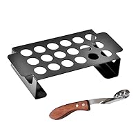 18 Holes Jalapeno Grill Rack and Wooden Handle Pepper Corer Tool, for BBQ Smoker and Oven