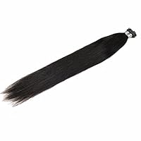 Keratin Stick Tipped Hair Extensions Cold Fusion Hairpiece Straight I Tip Hair Extensions 100 Remy Human Hair Pre Bonded Extensions #1B Black 24 Inch 100g/pack 1g/strand