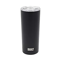 BUILT 20 Ounce Double Wall Vacuum Sealed Stainless Steel Coffee and Water Tumbler Easy to Clean Tritan Lid with Rotating Splash Guard, Black, 5286362