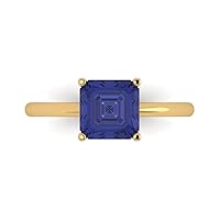 2.05 ct Asscher Cut Solitaire Genuine Simulated Blue Tanzanite Stunning Classic Statement Ring 14k Yellow Gold for Women