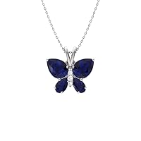Diamondere Natural and Certified Gemstone and Diamond Butterfly Petite Necklace in 10k White Gold | 1.05 Carat Pendant with Chain