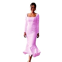 Women's Satin Mermaid Evening Party Dresses Long Sleeves Formal Prom Dresses