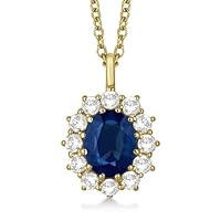 Allurez 14k Gold Oval Lab Blue Sapphire and Lab Diamond Pendant Necklace (3.60ctw)
