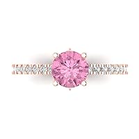 1.51ct Round Cut cathedral Solitaire Pink Simulated Diamond designer Modern Statement with accent Ring Solid 14k Rose Gold