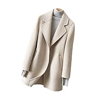 Autumn Cashmere Double Sided Jacket Women Solid Medium Long Slim Suit Collar Wool Coat Female Outwear