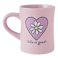 Life is Good. Simple Daisy Heart Diner Mug, Violet Purple