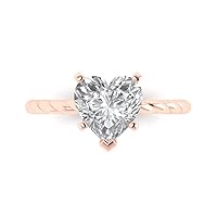 1.95ct Heart Cut Solitaire Rope Twisted Knot Stunning Genuine Moissanite D 5-Prong Statement Ring in 14k Pink Rose Gold