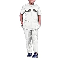 XIAOHUAGUA Kids African Clothing Traditional Dashiki Outfit 2 Pieces Set Short Sleeves Shirt and Long Pants for Boy