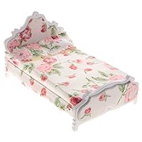 Dollhouse Miniature Bed White Floral with Pillows Set Bed Room Furniture Best Gift