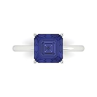 2.55 ct Asscher Cut Solitaire Genuine Simulated Blue Tanzanite Stunning Classic Statement Ring 14k White Gold for Women
