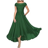 Mother of The Bride Dresses Lace Tea Length Wedding Guest Dress Long Chiffon Mother of The Groom Dresses with Pockets