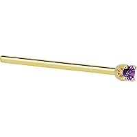 Body Candy Solid 14k Yellow Gold 2mm Purple Cubic Zirconia Straight Fishtail Nose Stud Ring 18 Gauge 17mm