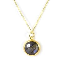 Birthstone Necklace Semi-Precious Stone Necklace Genuine Gemstone pendant- 925 Sterling Silver with- 18k Gold vermeil- 16
