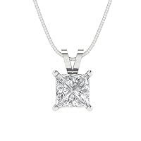 1 ct Brilliant Princess Cut Solitaire Clear Simulated Diamond 14k White Gold Pendant with 16