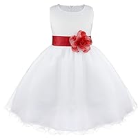 Kids Flower Girls Dress Elegant Wedding Bridesmaid Formal Pageant Dress Floral Tulle Dance Ball Gown Casual Petal Dress Red 3 Years