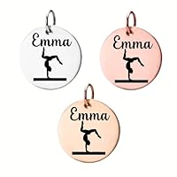 Gymnastics Charm, Personalized Engraved Stainless Steel Gymnastics Name Charm, DIY, Gymnastics Gift for Gymnasts Players, Gymnastics Jewelry